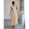 thumbnail image 3 of Womens Khaki And Cream Striped Sleeveless Dress, Round Neck Cinched Waist, 3 of 3