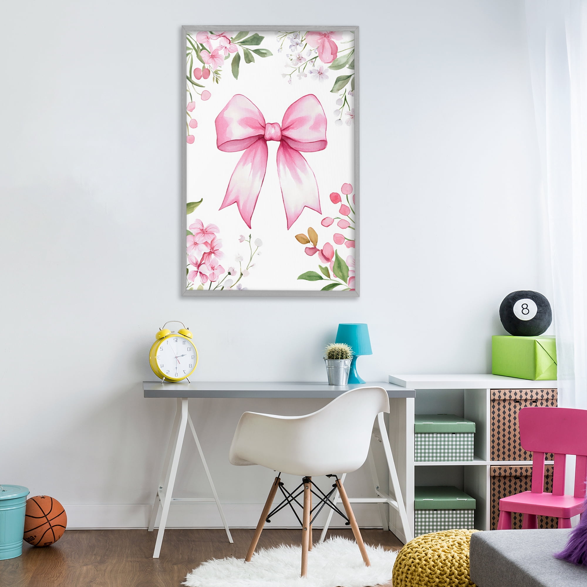 Stupell Industries Whimsical Floral Bow Pink Gray Framed Giclee Art, design by Creative Studio