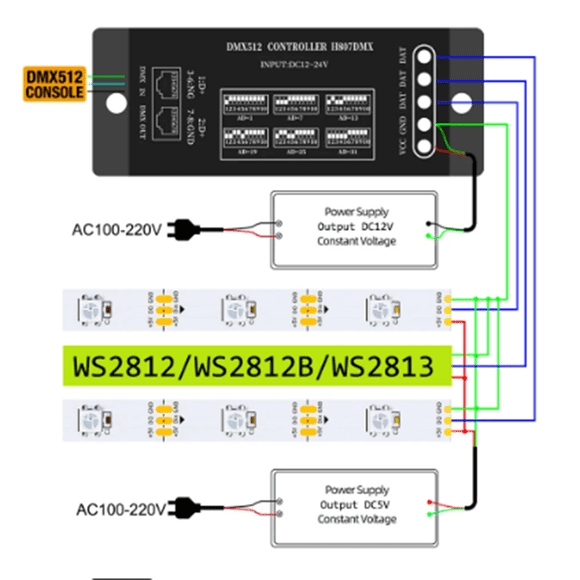 DMX512 Controller,Connect to DMX512 Console,Support WS2812,WS2813,UCS1903,Etc.13 DMX Channels Per Device