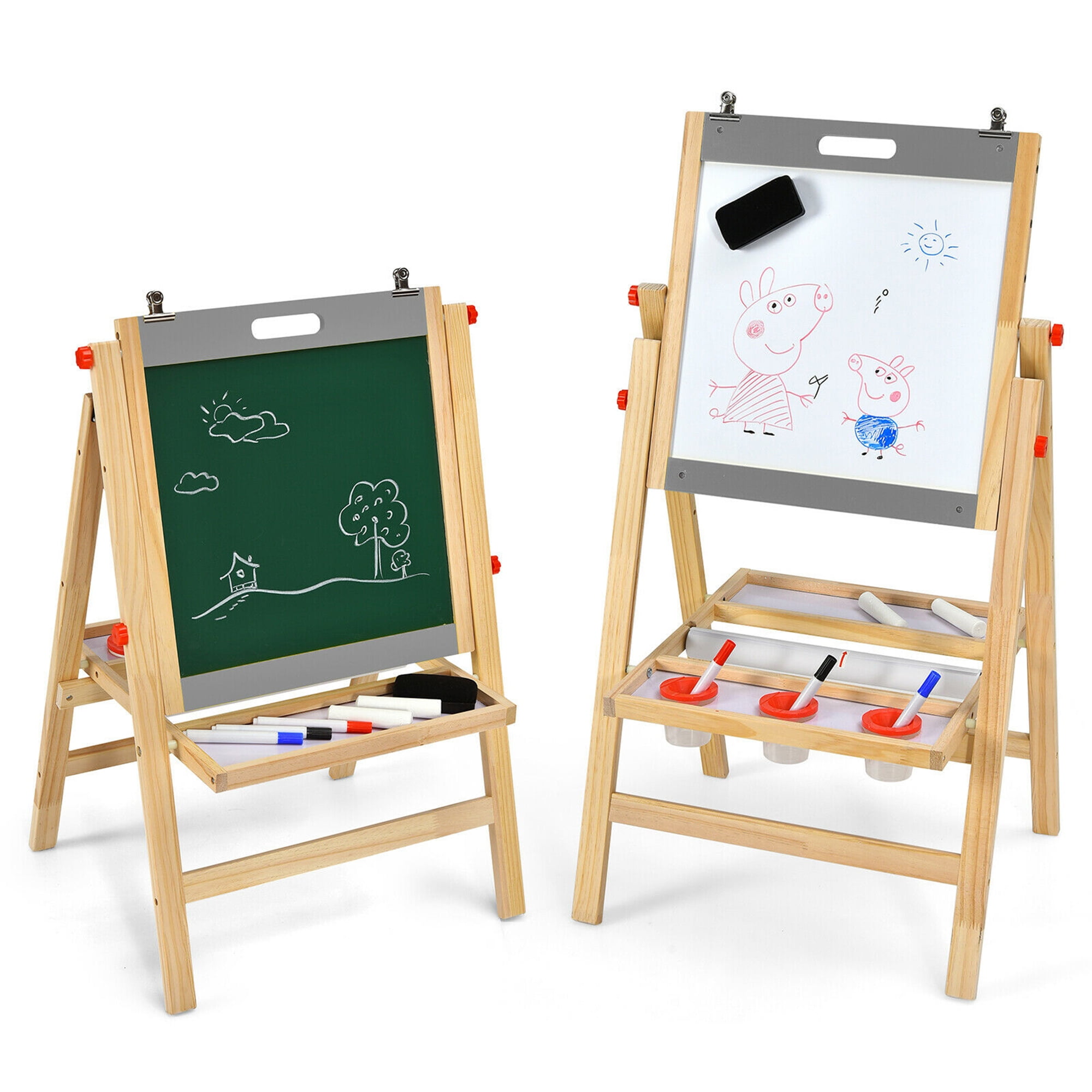 Chevalet Peinture Enfant,Tableau de Dessin Double Faces en Bois,Chevalet d'art Réglable en