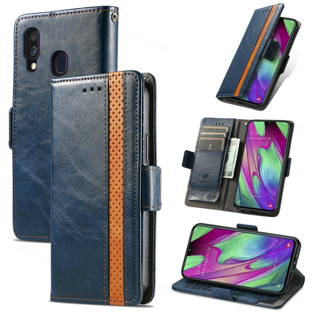 Case for Samsung Galaxy A40 Cover Leather Wallet Folio Case Book Design Flip Magnetic Closure - Blue