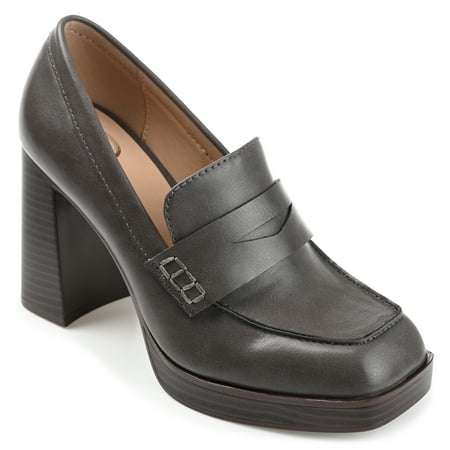 

Journee Collection Womens Ezzey Loafer Mid Stacked Heel Square Toe Pumps
