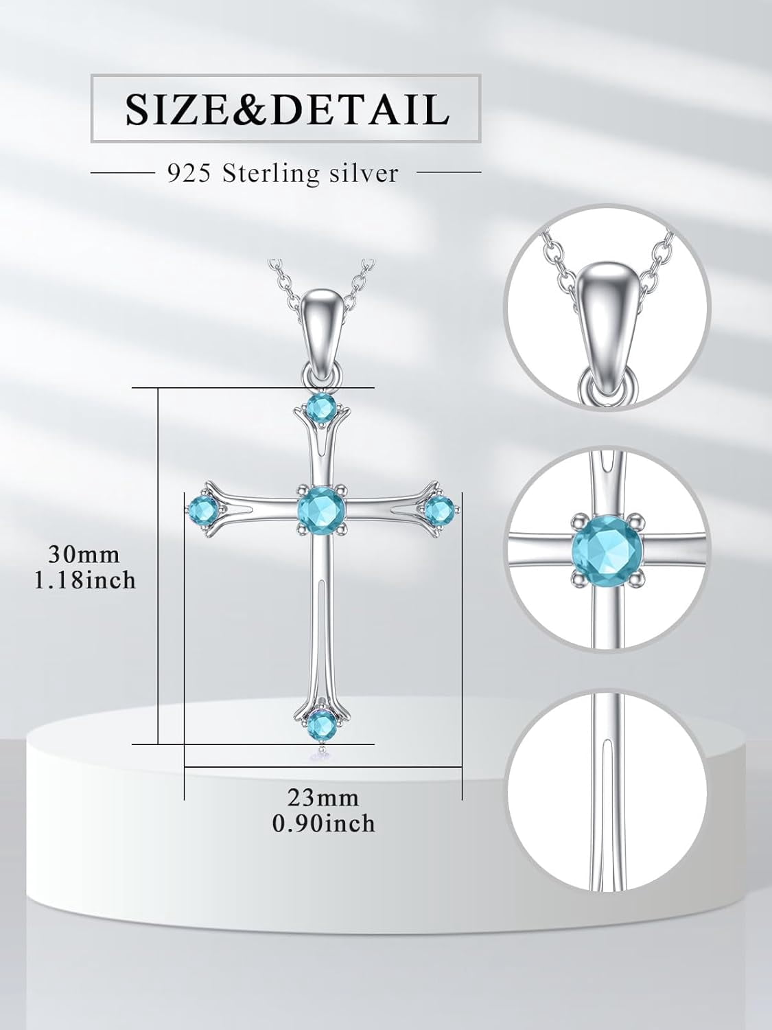 Dragonfly Cross Necklace 925 Sterling Silver Dragonfly Cross Pendant Necklace with March Aquamarine Heart Birthstone Birthday Jewelry Gift for Women