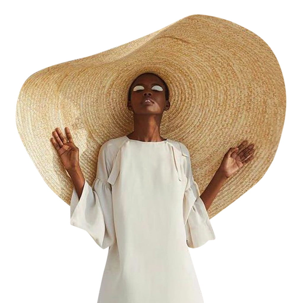 Yyeselk Oversized Straw Hat Large Brim Sun Hat Beach Cap Big Foldable Floppy  Sunshade Hats for Women Girls Travel 