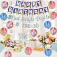thumbnail image 3 of JOYMEMO Tie Dye 10th Birthday Decorations KKS1&nbsp;for Girls, Rainbow Peace Out Single Digits Tie Dye Tenth Birthday Party Supplies, Paper Glitter Banner & Cake Topper Double Digits 10 Birthday Decor, 3 of 3