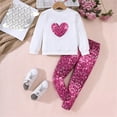thumbnail image 2 of Girls Fleece Valentine's Day Sweatshirt and Jogger Pants Outfit Set hear Print Tops Sequins Pants Sets White 2 Y-3 Y, 2 of 4