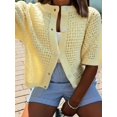 thumbnail image 6 of Women's Hollow Out Short Sleeve Knit Cardigan Yellow M, 6 of 9