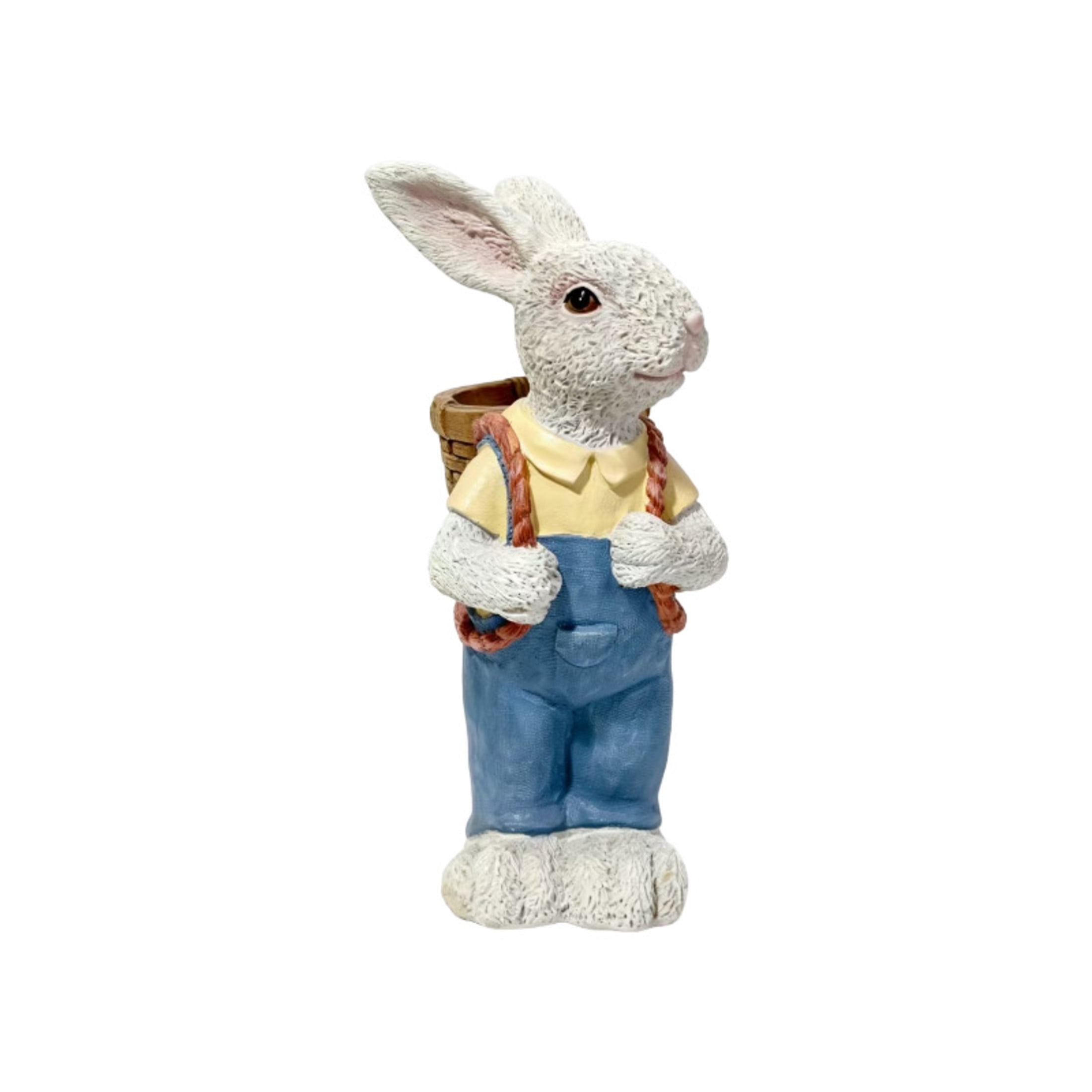 GDF Studio 16" Whimsical Rabbit Garden Statue with Flower Pot Backpack, Weatherproof Resin Crafts Sculpture Decor