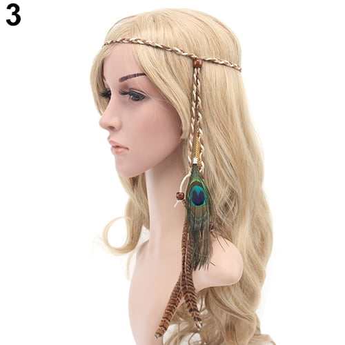 Fashion Boho Women Feather Beads Headband Feather Hair Accessories Festival Gift 