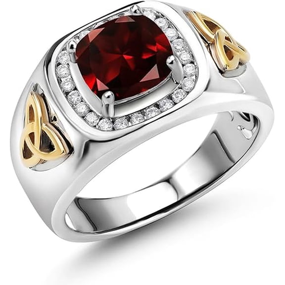 Divine_creation 2.00 Ct Cushion Cut Red Garnet Engagement Wedding Mens Ring 14K White Gold Plated 925 Sterling Silver -8