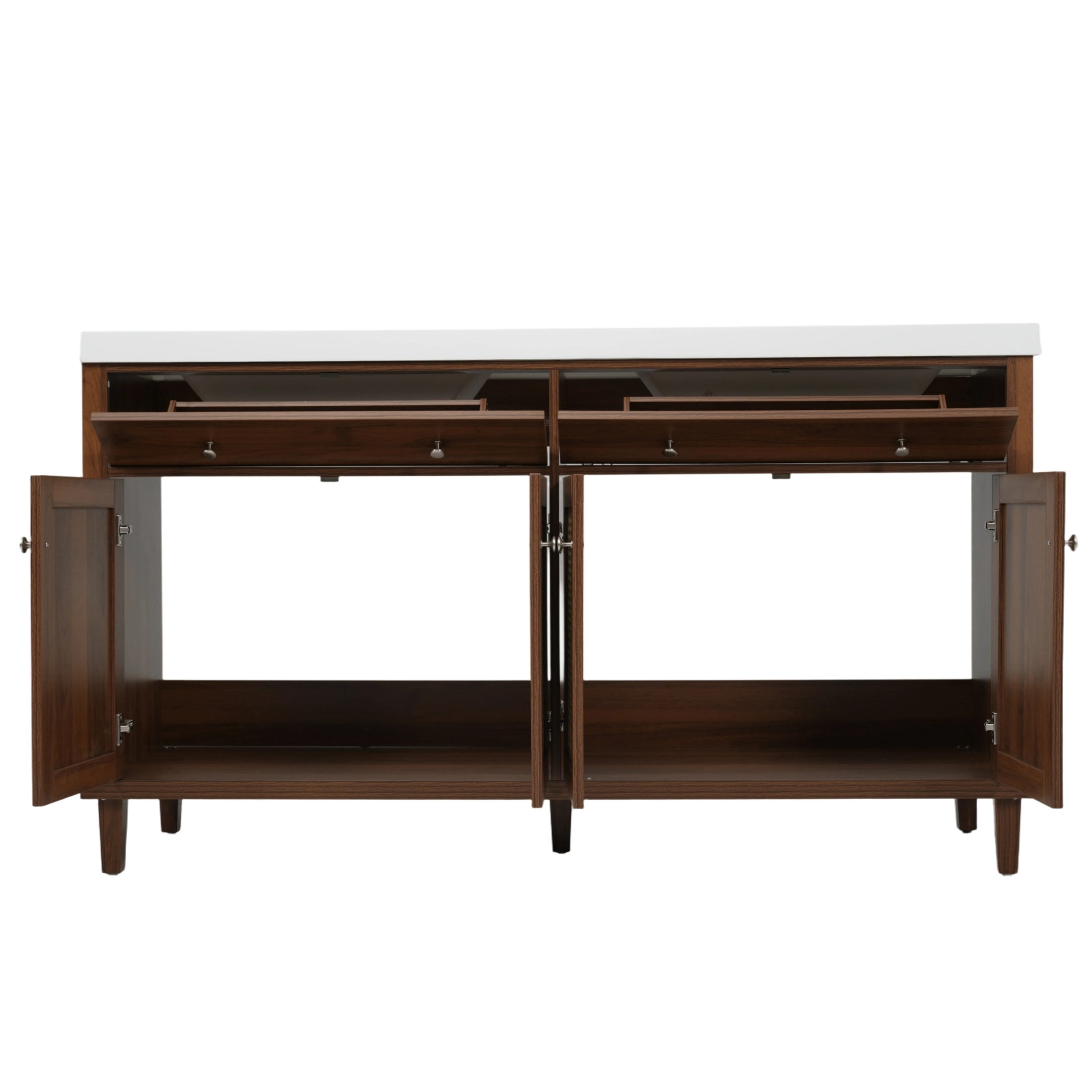 Christopher Knight Home 60" Bathroom Vanity with Double Sink, Large Storage, 2 Tip-Out Trays, 4 Soft-Close Doors, Brown