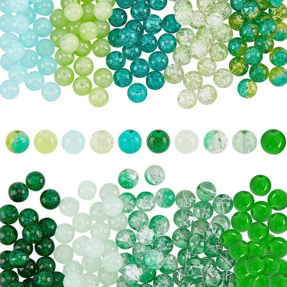 300pcs Green Glass Beads 8mm Craft Glass Beads Loose Spacer Beads for Saint Patrick's Day Spring Home Decor Earring Necklace Bracelet Jewelry Making