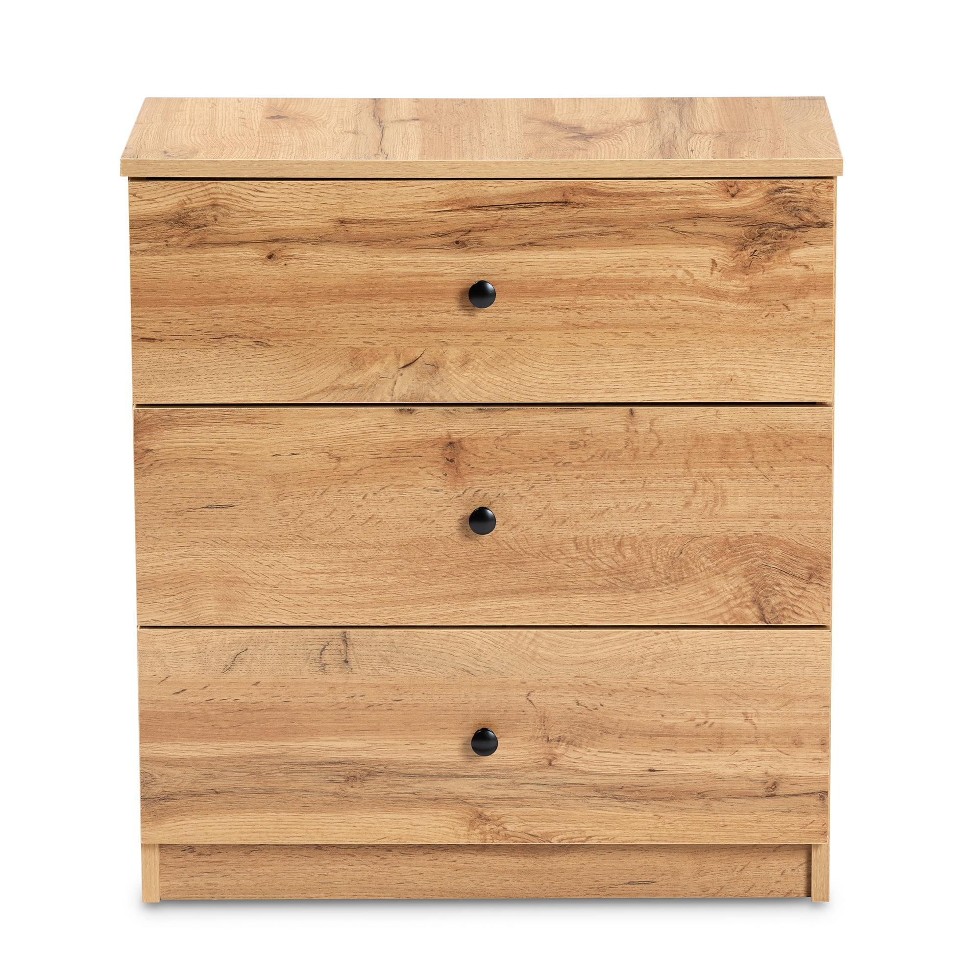 Baxton Studio Decon Modern and Contemporary Oak Brown Finished Wood 3-Drawer Storage Chest