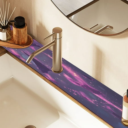 

2 Pack Purple Glowing Birds Flying Faucet Mat for Kitchen Sink 30 Sink Splash Guard Mat Super Absorbent Fast Drying Drain Pad