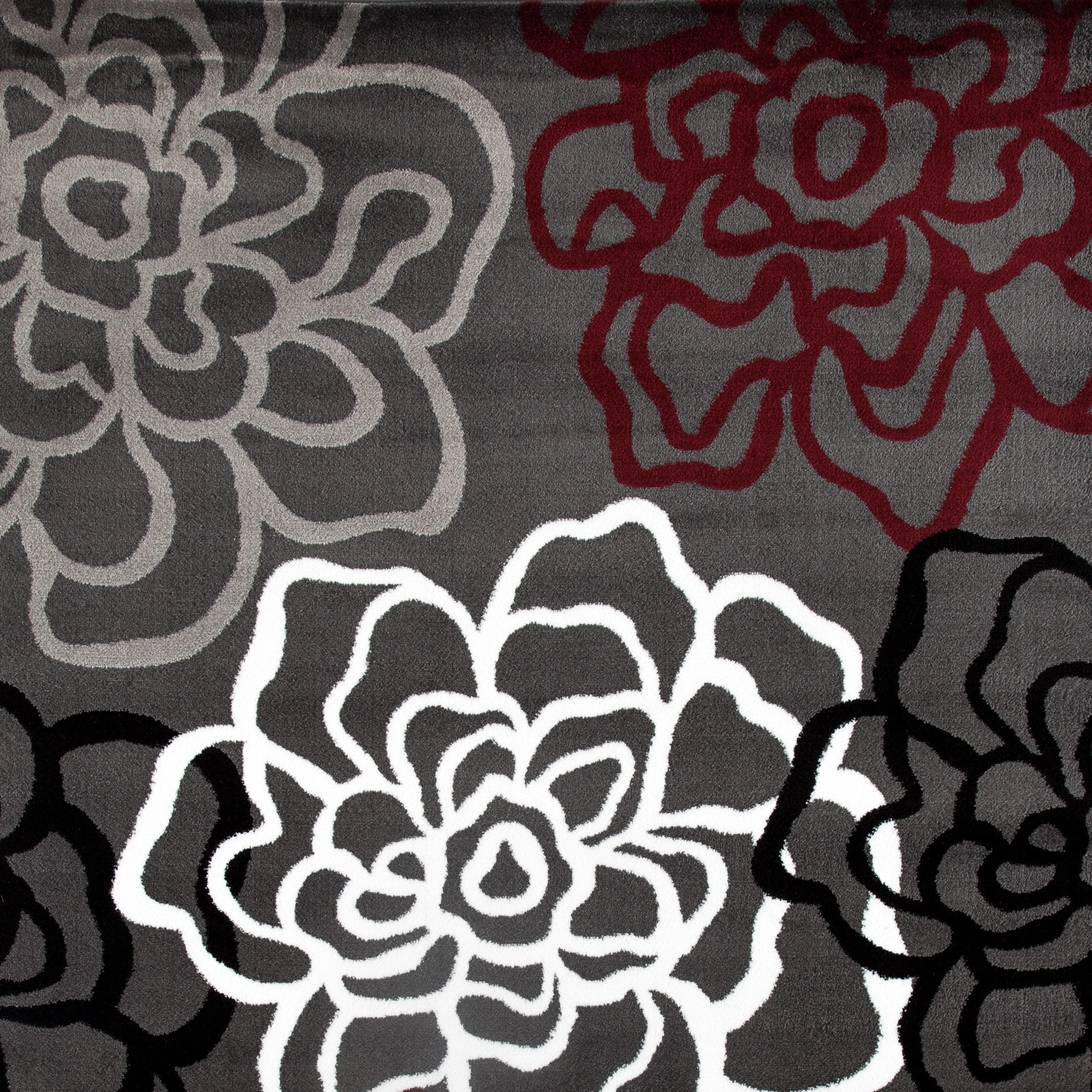 Red/ Grey Polypropylene Contemporary Modern Floral Flowers Area Rug or