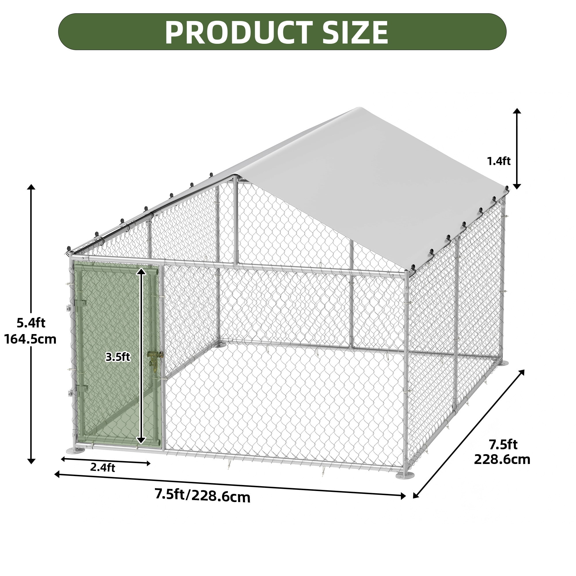 Uforic 7.5'x7.5' Outdoor Dog Kennel with Metal Dog Gate, Outdoor Dog Enclosure with Roof, Heavy Duty Dog Kennel for Backyard Farm
