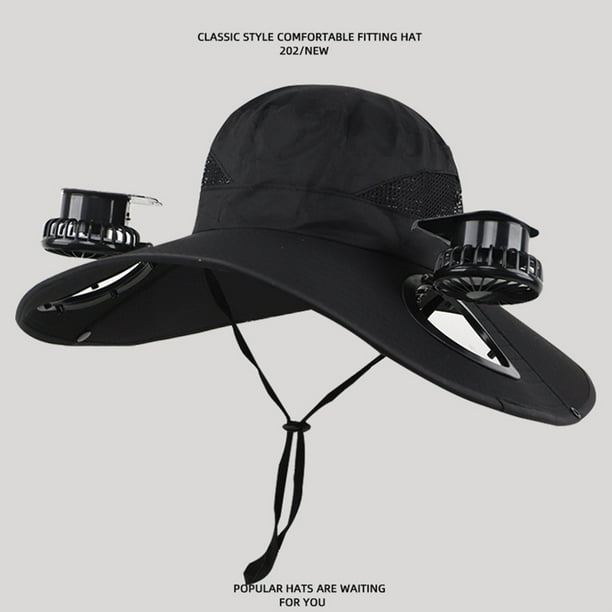 Herramientas y mejoras para el hogar Sombrero solar con ventilador para exteriores, ancho, para hombre y mujer, con 2 ventiladores, sombrero de pesca, un ventilador