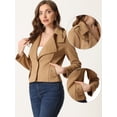 thumbnail image 2 of Chaquetas de Gamuza Sintética para Mujer con Cuello de Solapa Moto Biker Jacket Camello L, 2 of 6