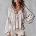 thumbnail image 6 of Women’s Long Sleeve V Neck Ruffle Blouse Loose Fit Lightweight Top with Tiered Design for Casual Daily Wear White 3XL, 6 of 6