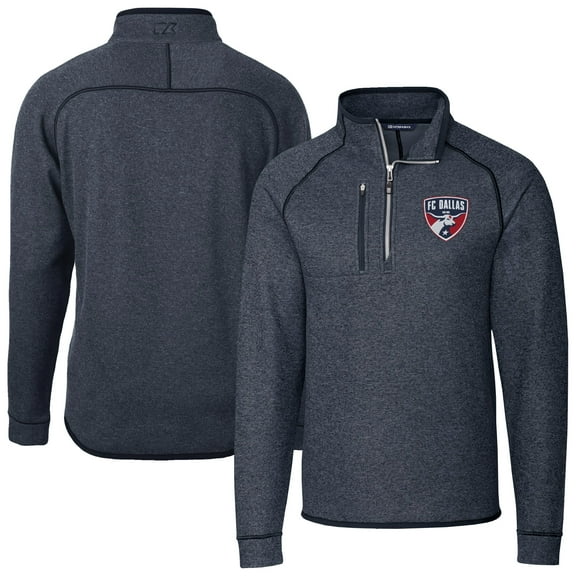 Men's-Cutter & Buck  Heather Navy FC Dallas Big & Tall Mainsail Sweater-Knit Half-Zip Pullover Top