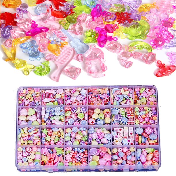 POINTERTECK Children DIY Bead Set,24 Different Shapes Colorful Beads Box and Small Bags of
