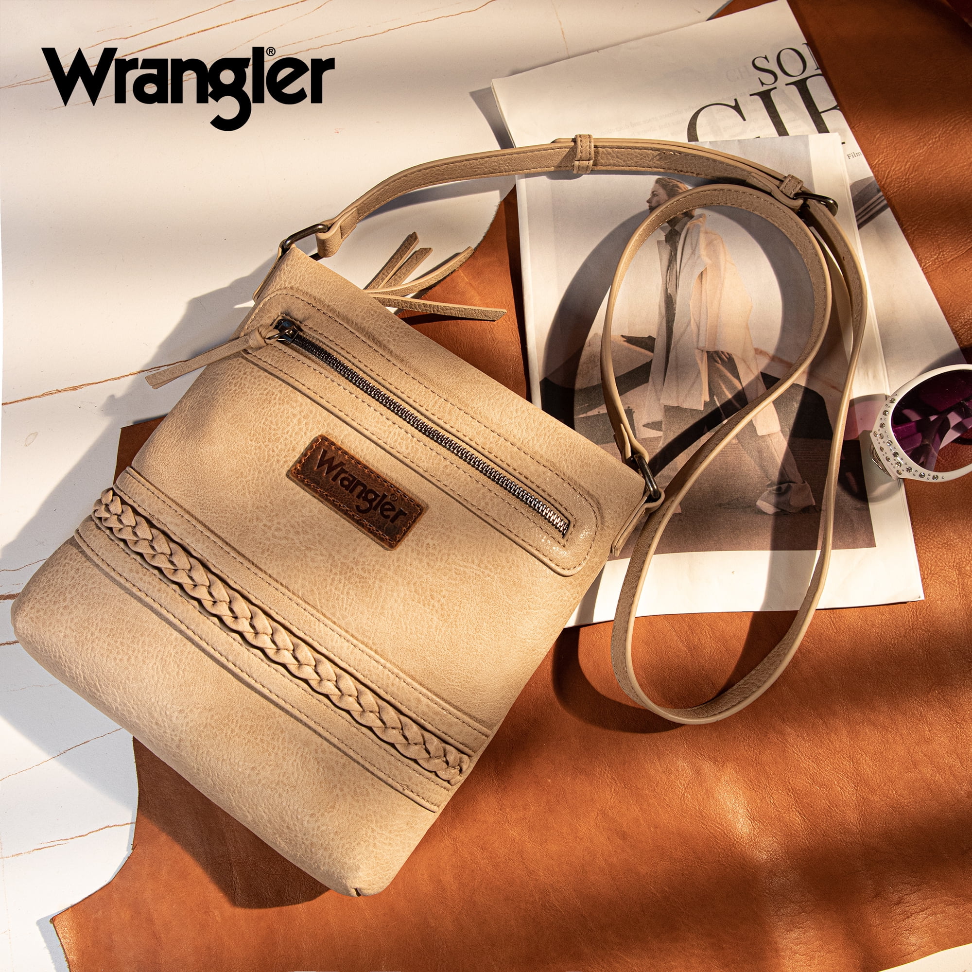 Wrangler Crossbody Bags for Women Western Hand Woven Satchel Purse, Beige