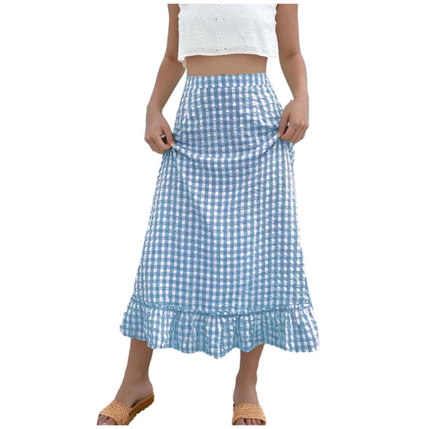 Faldas de Cintura Elástica para las Mujeres Vestidos de Playa de Moda de Verano con Bolsillos, Faldas Casuales para las Mujeres de Verano