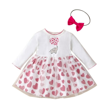 

Toddler Baby Girls Valentine s Day Party Cartoon Heart Printed Tulle Princess Dress+Headbands