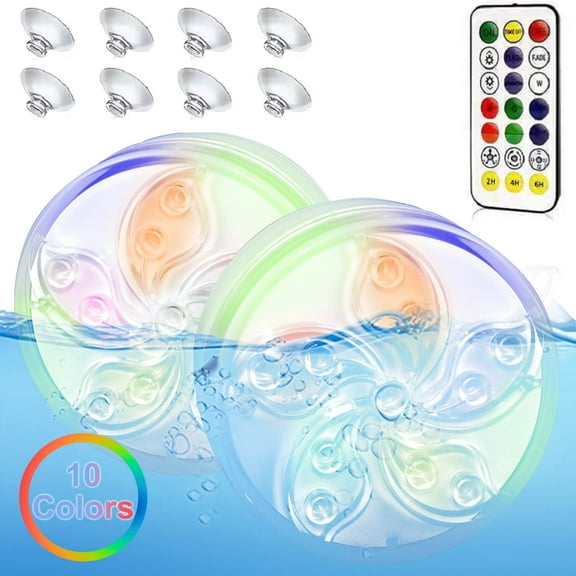 AYAMAYA Submersible LED Lights with Remote, RGB Color Battery-Powered Waterproof Lights with Suction Cup Magnet for Ponds Decoration(2 Pcs)