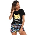 thumbnail image 4 of Defitshape Women's Short Sleeve Shorts Pajama Set 2 Piece Cute Pjs Soft Printed Lounge Set Loungewear Summer Short Cool Comfy Loose Sleepwear Black Large, 4 of 4