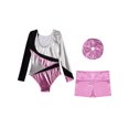thumbnail image 4 of iefiel Costume de Gymnastique pour Filles Manches Longues Col Rond Justaucorps avec Shorts et Couvre-Chef Rose 16, 4 of 5