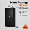 thumbnail image 2 of AOBABO Metal Storage Cabinet with 3 Adjustable Shelves & Cloth Rail, Black, 2 of 12