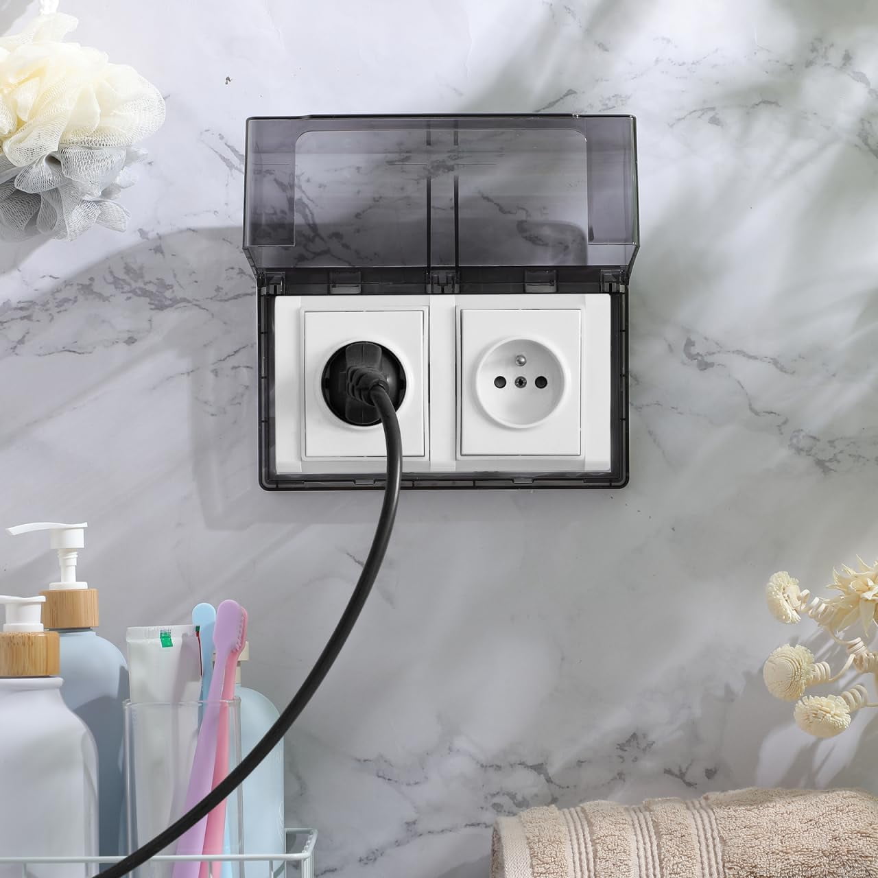 ABCISI Flip Weatherproof Outlet Cover, Wall Switch Electrical Power Outlet Cover, Socket Box Self Adhesive Receptacle Protector, Splash Guard for Bathroom and Outdoor Use (Gray)