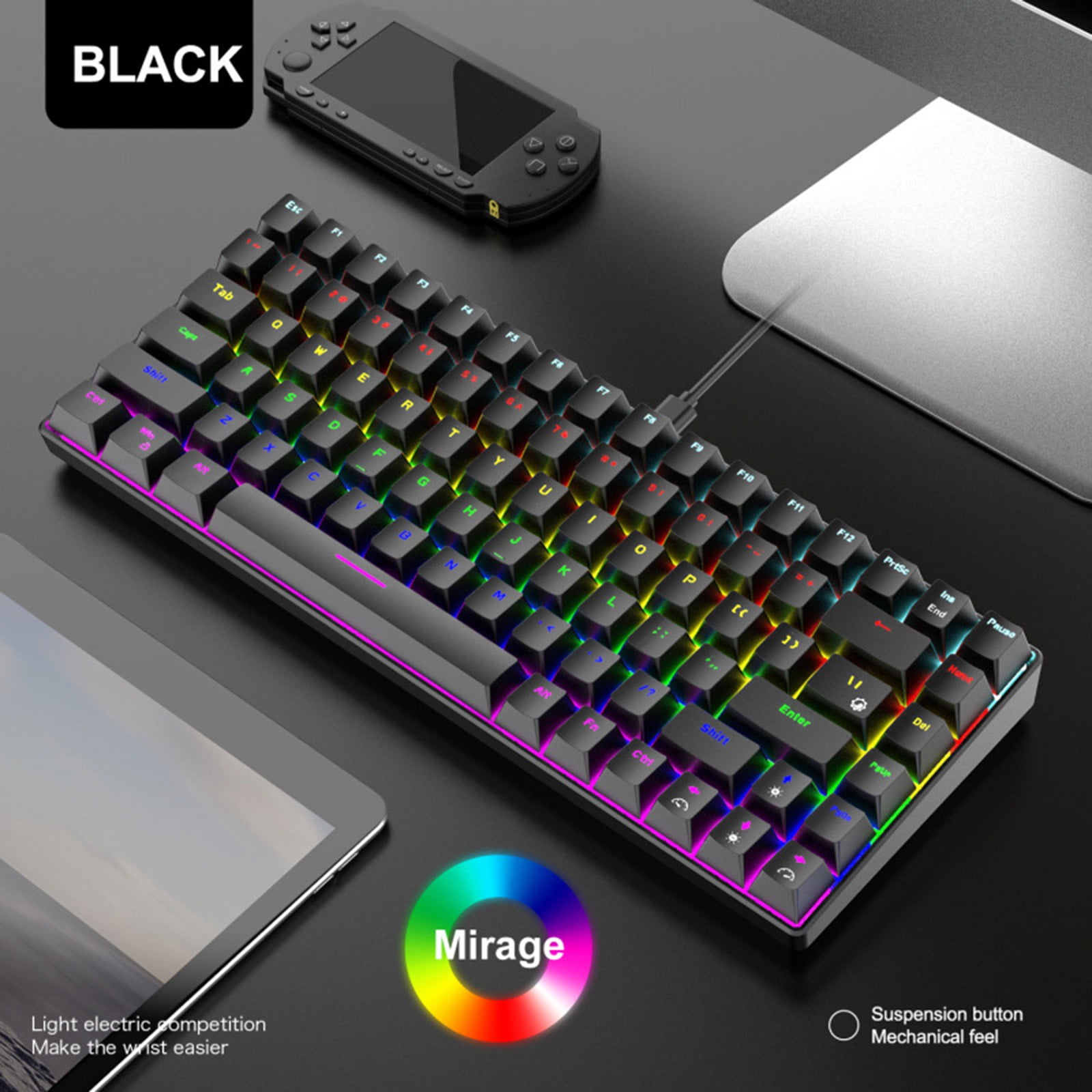 84 Key RBG Luminous Mechanical Keyboard USB C Wired 70 Compact