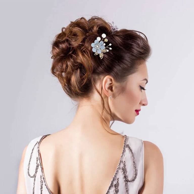20 Pack Classy Dusty Blue Flower Bridal Wedding Hair Side 