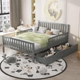 thumbnail image 1 of WAWOKV Full Size Wood Platform Bed with Guardrails on Both Sides and 2 Storage Drawers, Straight Line Design Headboard & Footboard (Gray), 1 of 16