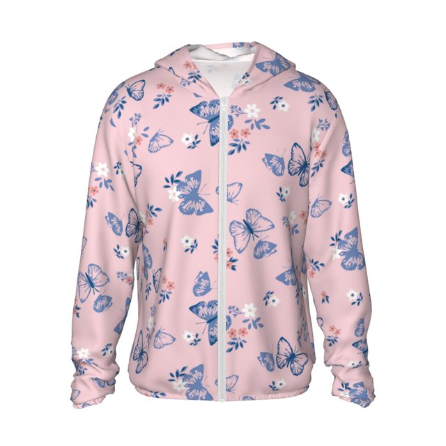 Balery Butterfly Sudadera ligera de manga larga con capucha y protección solar UPF 50+ para hombre y mujer, ideal para pesca y running-XX-Large