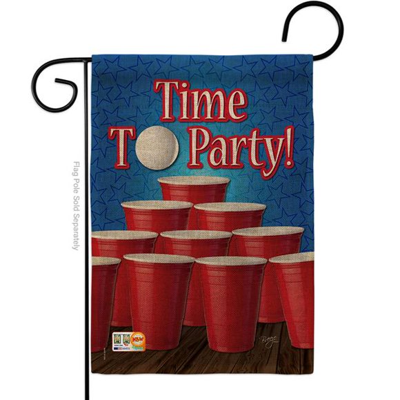 Breeze Decor BD-BV-G-117032-IP-DB-D-US14-BD 13 x 18.5 in. Time to Party Burlap Happy Hour & Drinks Beverages Impressions Decorative Vertical Double Sided Garden Flag