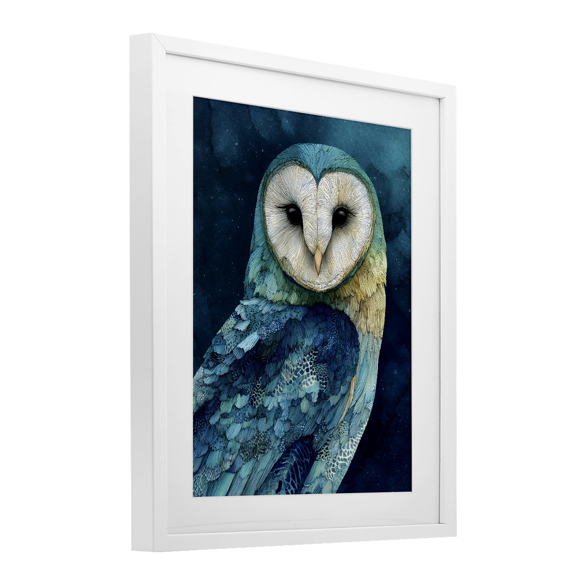 Stupell Industries Cerulean Blue Owl White Framed Print Under Glass, design by Franklyn Gregory