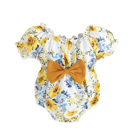 

ASEIDFNSA Baby Girl Bodysuit Long Girls Short Sleeve Floral Prints Romper Summer Bodysuits Clothes Set