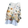 thumbnail image 5 of Busydd Womens Tops Fashion Boho Floral Print Cotton Linen Shirts Long Sleeve Round Neck Summer Tops Loose Fit Plus Size Blouses Casual Comfort Tshirts Basic Oversized Tee Tops for Women,S-5XL, 5 of 7