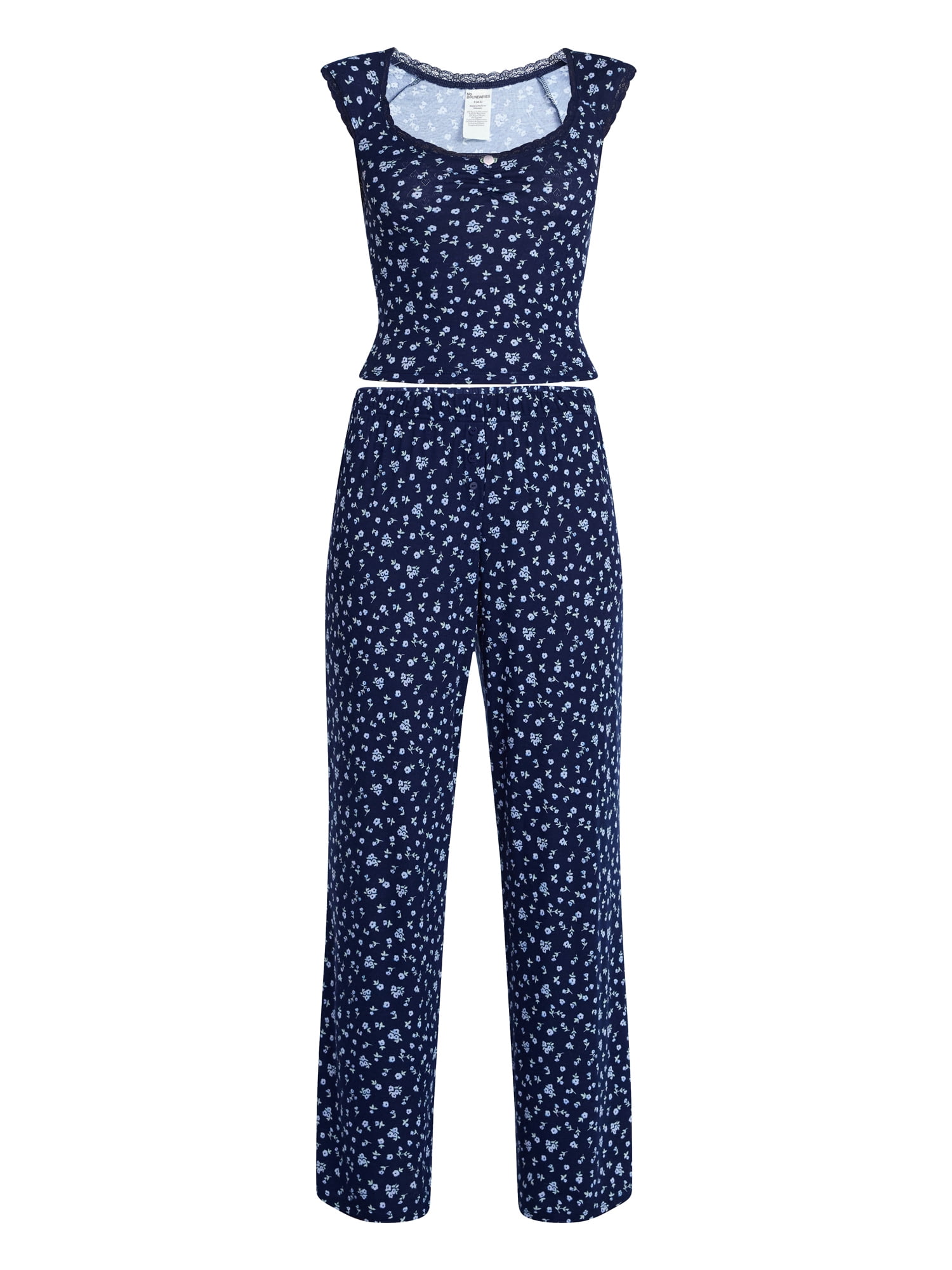 No Boundaries Pointelle Baby Tee and Pants Sleep Set, 2-Piece, Women's XXS-3X