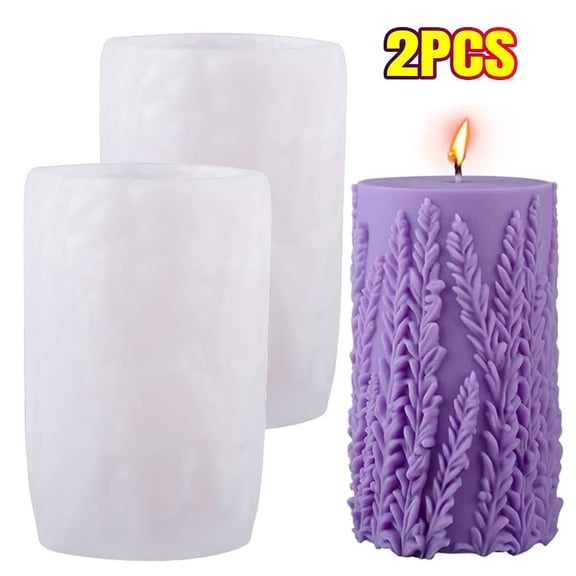 2 PCS Lavender Cylinder Candle Silicone Mold, Flower Pillar Silicone Molds, Column Epoxy Resin Casting Soap Mold, for DIY Candle Making Wax Soap