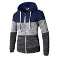 thumbnail image 1 of Man's Clothes Open Front Lapel Plus Size Patchwork Color Block Fall Fashion Winter Warm Coat Outerwears Hooded Sweatshirt Mans spring jacket Navy XL, 1 of 3