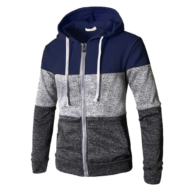 Man's Clothes Open Front Lapel Plus Size Patchwork Color Block Fall Fashion Winter Warm Coat Outerwears Hooded Sweatshirt Mans spring jacket Navy XL