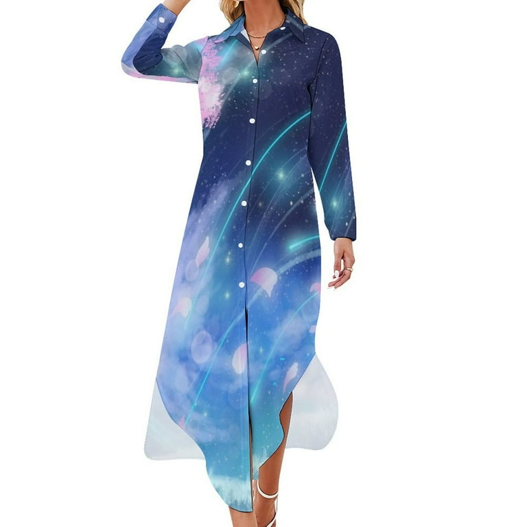 Cherry blossom anime galaxy Long Sleeved Shirt Dress dresses for woman summer dress korean women - Walmart.com Cherry blossom anime galaxy Long Sleeved Shirt Dress dresses for woman summer dress korean women - Walmart.com
