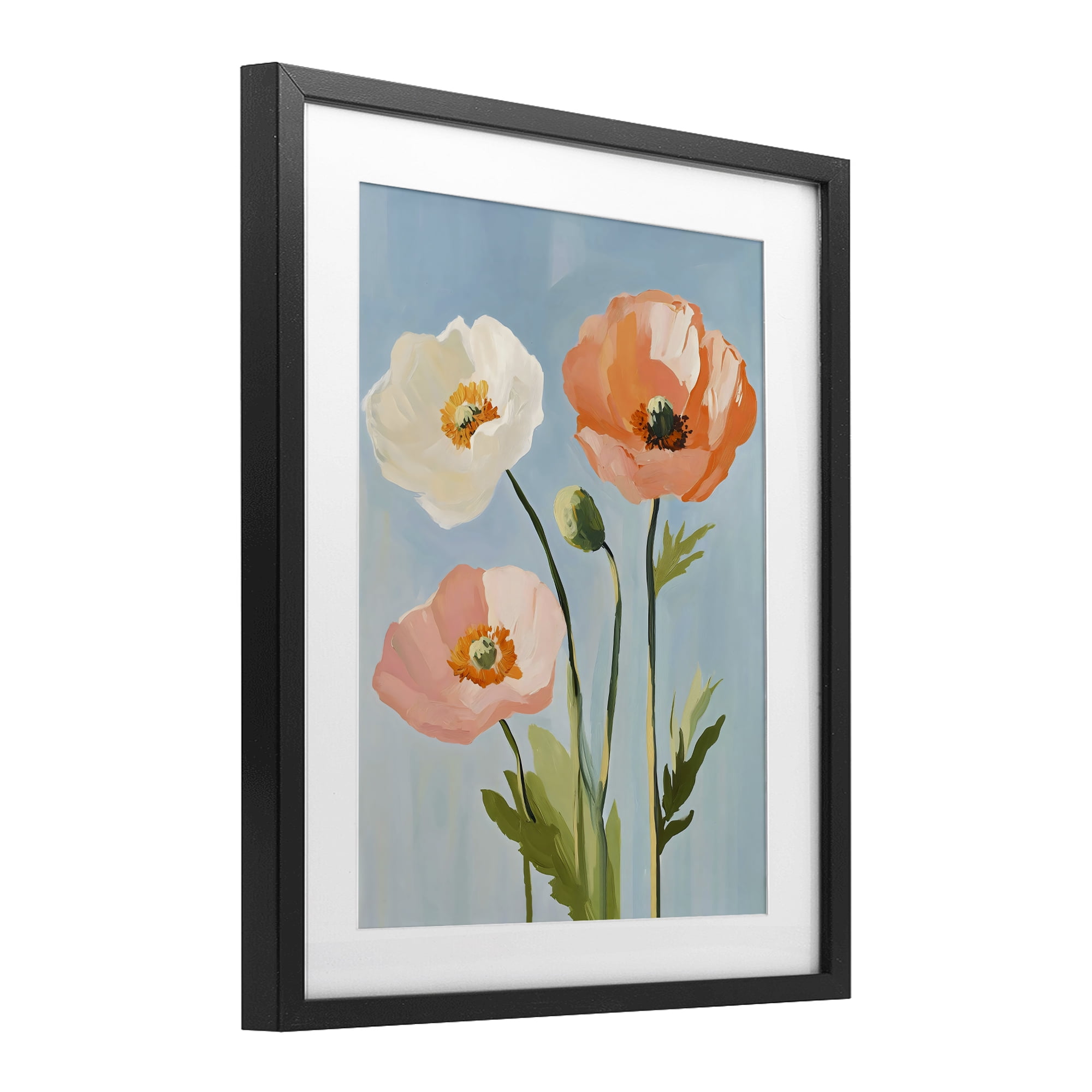 Stupell Industries Pastel Poppy Blooming Trio Black Framed Print Under Glass, design by The Prints Vibe