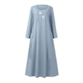 thumbnail image 4 of Robe en Coton et Lin pour Femmes Col Rond Imprimé Manches Longues Décontractée Ample Fluide de Vacances Longue avec Poches, 4 of 5