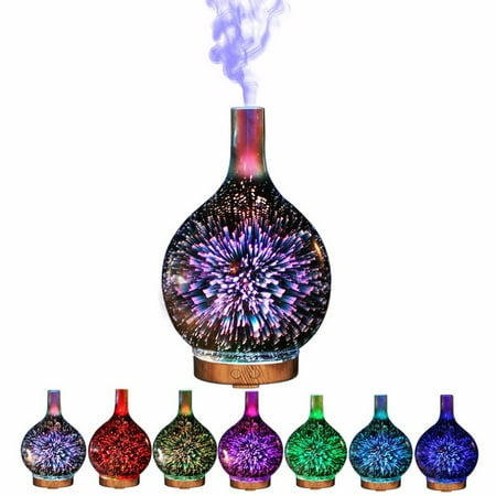 Space Glass Diffuser - iMeshbean 7 Color 3D Firework Glass Essential Oil Aroma Diffuser LED Ultrasonic Humidifier