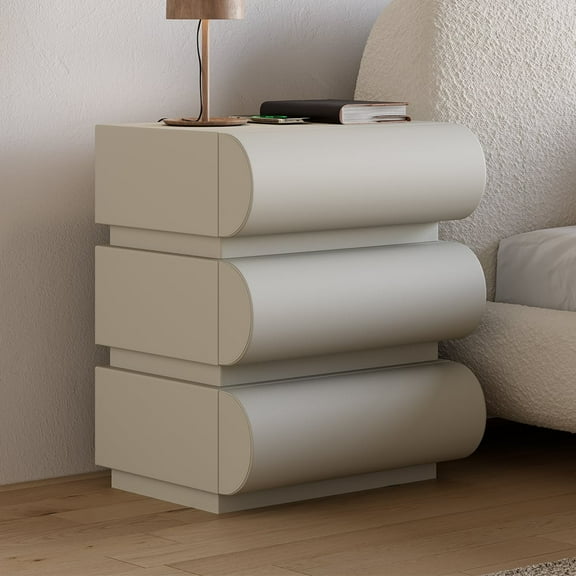 Modern Light Gray Smart 3 Drawers Nightstand with Wireless Charger Bedside Table